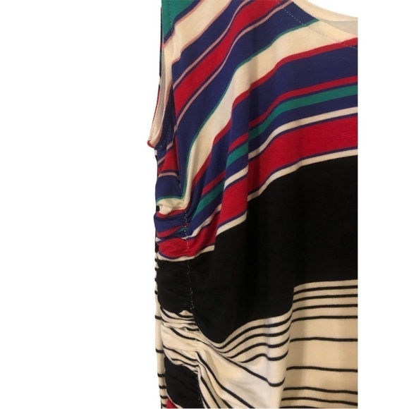Spense Multi-Striped Sleeveless Maxi Ruched Side Summer Beachy Leisure Dress L - Picture 4 of 10